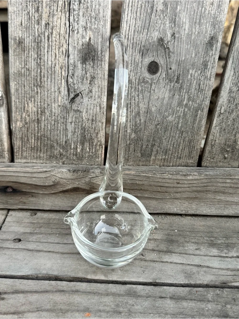 Vintage Clear Glass Double-Spouted Ladle with Hook Handle